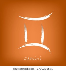 Gemini Icon Vector. Zodiac Symbol Isolated on Orange Background. Sun Sign. Horoscope Concept. Astrology.