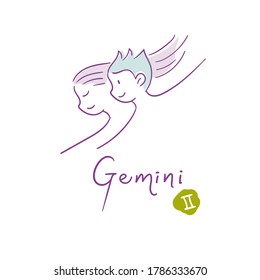 Gemini illustration, handwriting, symbol on white background. vector illustration