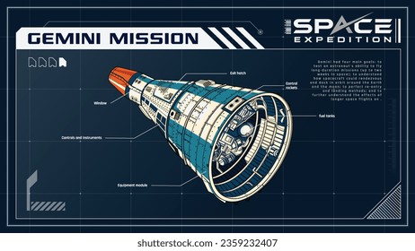 Diseño de infografía del vector de ciencias de la misión Gemini