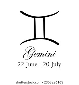 Gemini with name and dates. New horoscope with 13 zodiac signs. From June 22 to July 20. Astrology, fortune telling, constellation, stars, ascendant, natal chart, pseudoscience. Italic style
