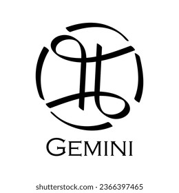 Gemini with name. Horoscope with 12 or 13 zodiac signs. Astrology, fortune telling, constellation, stars, ascendant, pseudoscience, natal chart. Casual style with black strokes