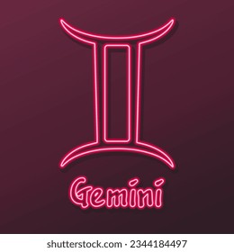 Gemini neon sign, modern glowing banner design, colorful modern design trends on black background. Vector illustration.
