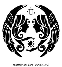 Gemini. New, stylish zodiac sign. Horoscope. Isolated silhouette.