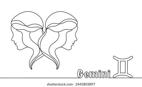 Gemini. Paired zodiac sign. Two identical girls have their backs turned to each other. A symbol of internal torment and duality. 