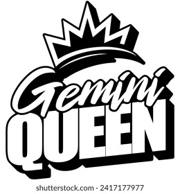 gemini queen black vector graphic design and cut file