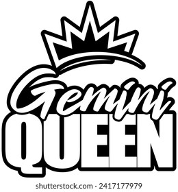 gemini queen black vector graphic design and cut file