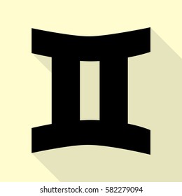 Gemini sign. Black icon with flat style shadow path on cream background.