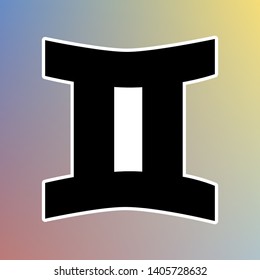 Gemini sign. Black icon in white shell at pastel color background. Illustration.