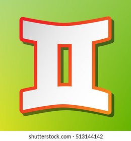 Gemini sign. Contrast icon with reddish stroke on green backgound.