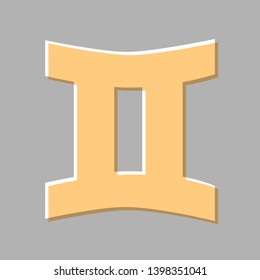 Gemini sign. Emboss effect with light orange icon on gray background.