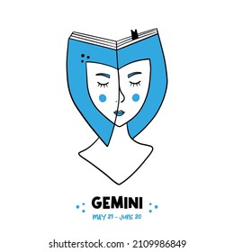 Gemini sign girl conceptual doodle, sketch illustration for astrology, horoscope, zodiac signs design.