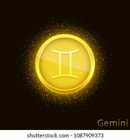 Gemini sign. Horoscope symbol with sparkles, glitters and stars