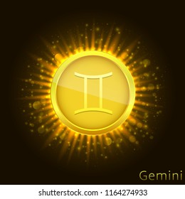Gemini sign. Horoscope symbol with sparkles, glitters and stars