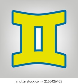 Gemini sign. Icon in colors of Ukraine flag (yellow, blue) at gray Background. Illustration.