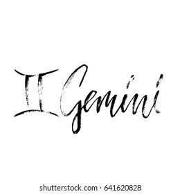 Gemini sign of Sagittarius. Astrology vector illustration. Sketch isolated on white background. Handwritten lettering design.