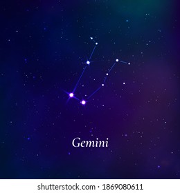 Gemini sign. Stars map of zodiac constellation on dark blue background. Vector