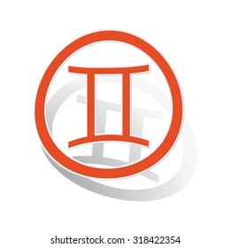 Gemini sign sticker, orange circle with image inside, on white background