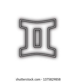 Gemini sign. Vector. Double contour black icon with soft shadow at white background. Isolated.