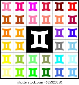 Gemini sign. Vector. Felt-pen 33 colorful icons at white and black backgrounds. Colorfull.