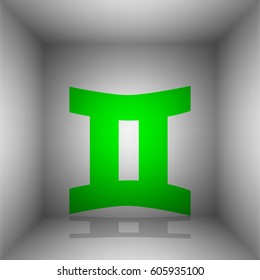 Gemini sign. Vector. Green icon with shadow in the room.