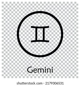 Gemini sign . Vector illustration. Gemini zodiac sign symbole on transparent background horoscope astrology. Zodiac sign. Astrological calendar. Zodiacal black and white vector horoscope. Line