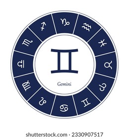 Gemini sign . Vector illustration. Gemini zodiac sign symbole on white background horoscope astrology. Zodiac sign. Astrological calendar. Zodiacal black and white vector horoscope. Line