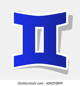 Gemini sign. Vector. New year bluish icon with outside stroke and gray shadow on light gray background.