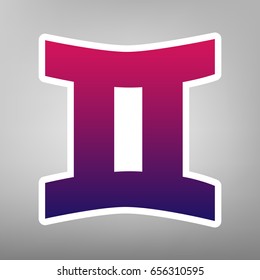 Gemini sign. Vector. Purple gradient icon on white paper at gray background.