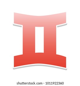 Gemini sign. Vector. Reddish icon with white and gray shadow on white background. Isolated.