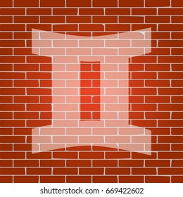 Gemini sign. Vector. Whitish icon on brick wall as background.