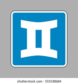 Gemini sign. White icon on blue sign as background.