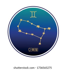 Gemini sign. Gemini zodiac constellation. Vector color illustration. Constellation and sign of Gemini.