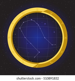 gemini star horoscope zodiac in fish eye telescope golden ring frame with cosmos background