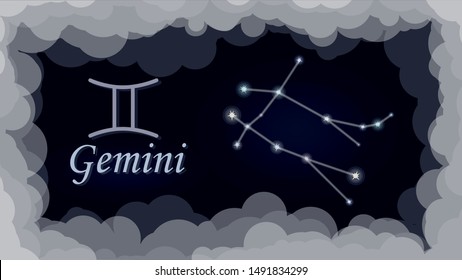 Gemini stars constellation on night sky zodiac sign vector illustration - Vector