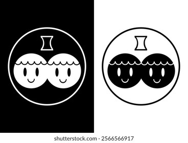 Gemini and symbol icon. Vector illustration. Simple black and white design. Icon set.
