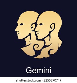 Gemini symbol of zodiac sign in luxury gold style isolated vector element for illustration