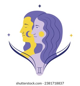 Gemini third zodiac sign in Astrology. Isolated vector illustration in flat design
