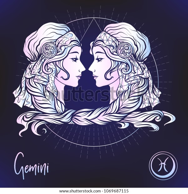Gemini Twins Girls Zodiac Sign Astrological Stock Vector (Royalty Free ...