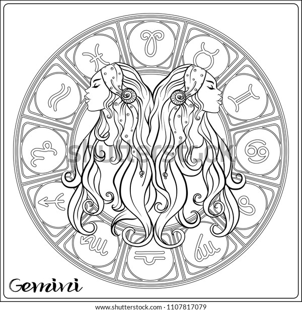 Download Gemini Twins Girls Zodiac Sign Astrological Stock Vector (Royalty Free) 1107817079