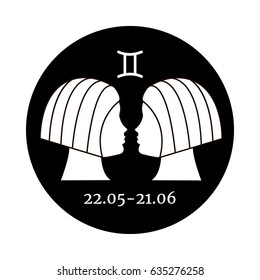 Gemini. Vector illustration of the astrological sign of Aquarius. Zodiac. Horoscope Minimalism, classic color, black and white