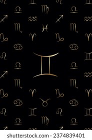 Gemini Wall Art, Zodiac Poster, Astrology Digital Download Print, Star Sign Decor, Spiritual Vector Art