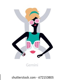 Gemini woman horoscope illustration. Vector illustration.