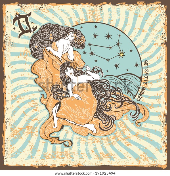 Gemini Womans Zodiac Signs Horoscope Circle Stock Vector (Royalty Free ...