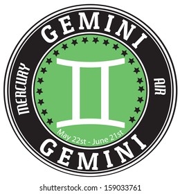 Gemini zodiac astrology label suitable for use on website, in print and promotional materials, and for advertising