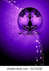 Gemini zodiac background with vector stars and soft glow