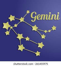 Gemini zodiac constellation. Golden stars on blue.