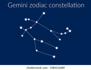 Gemini zodiac constellation sign with stars on blue background of cosmic sky. Vector illustration