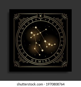 Gemini zodiac constellation symbol with modern, esoteric and boho styles. Fit for paranormal, tarot readers and astrologers