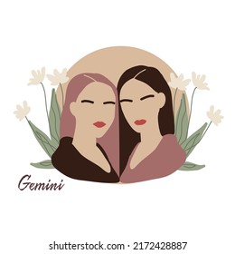 Gemini zodiac as fashionable woman. Female astrological horoscope sign illustration