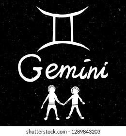 Gemini zodiac horoscope hand drawing sign for mystic  occult  palmistry and witchcraft alchemy. Vector. 